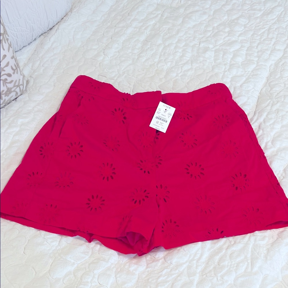 J. Crew Vibrant hot pink Eyelet shorts. High rise. Note: these are pink-not red